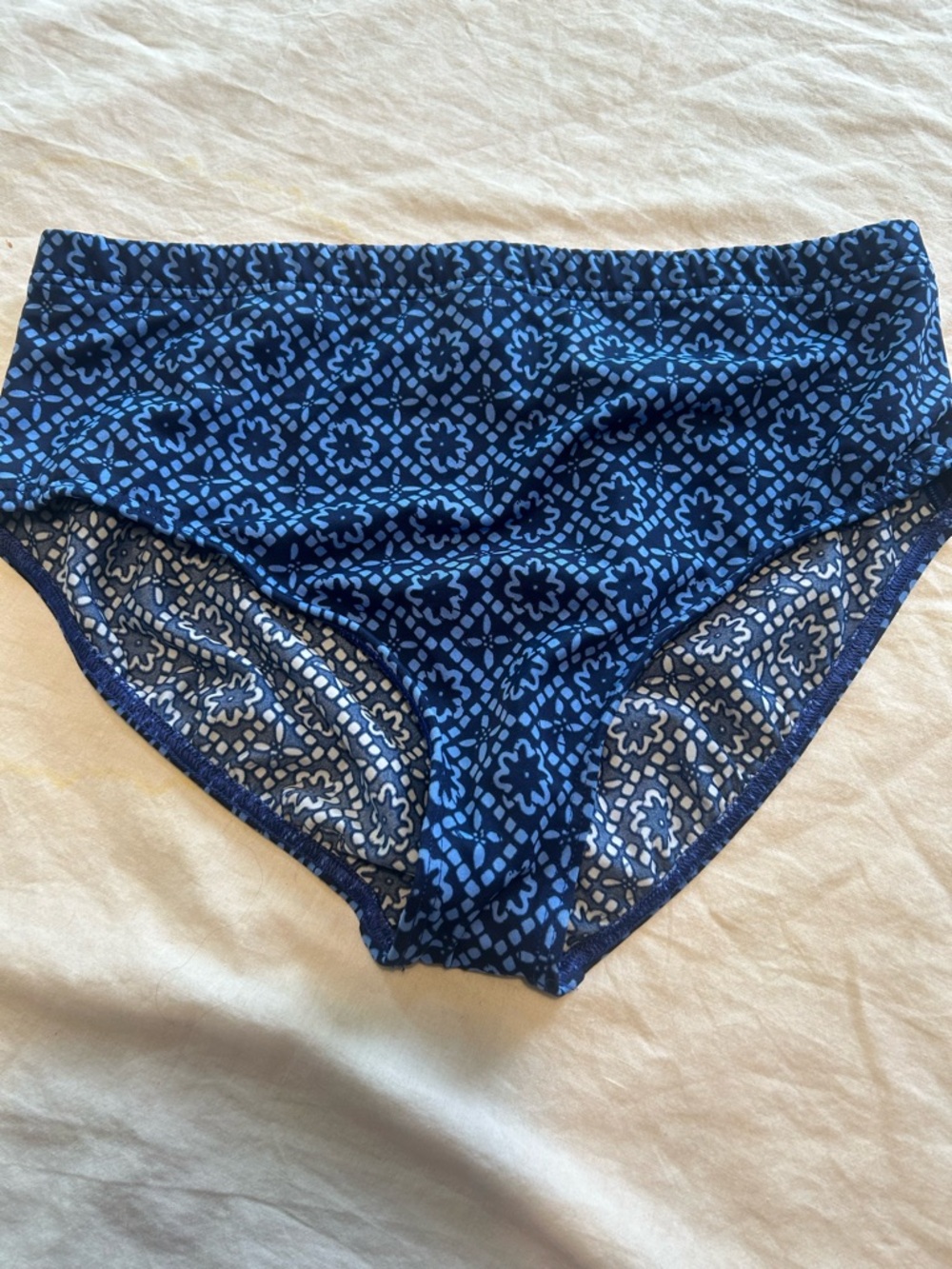Lands' End Navy and Blue Patterned High-Rise Bikini Briefs size 14.